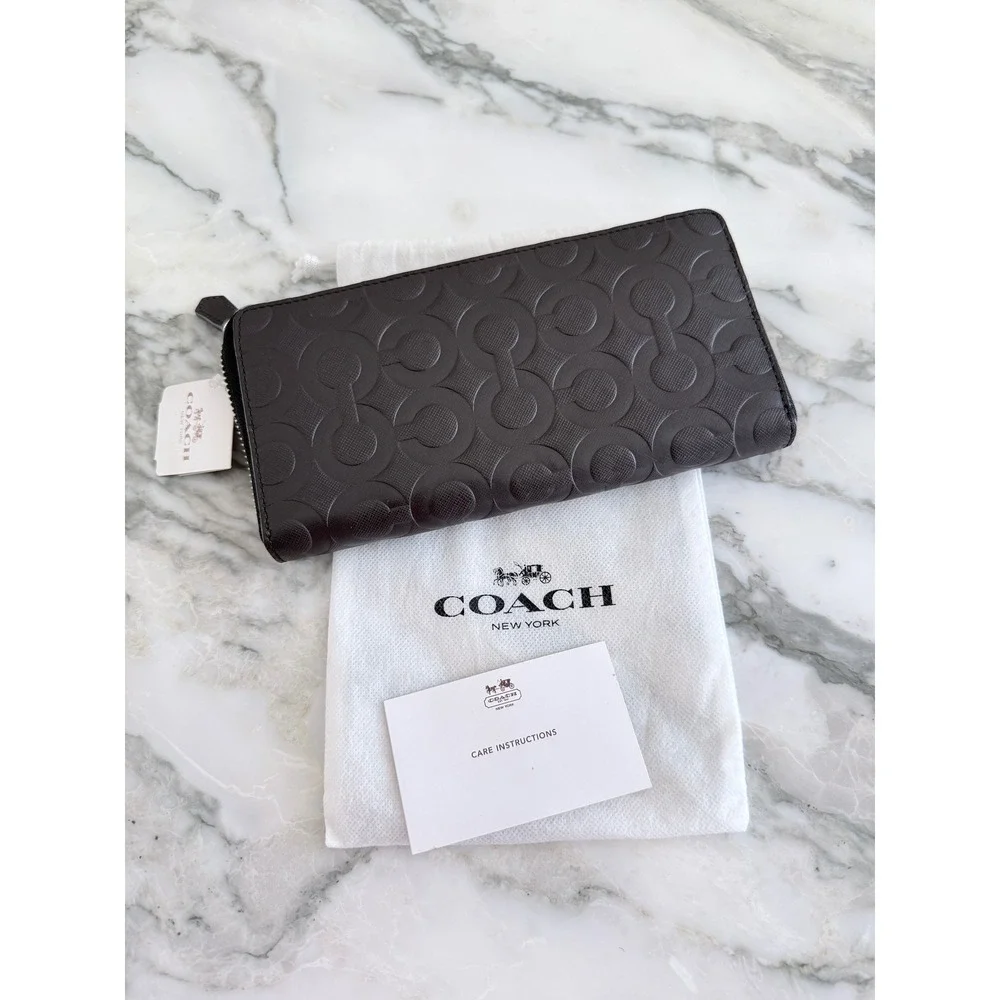 Coach 74802‎ Mahogany Signature Embossed Leather Accordion Zip Men Wallet NEW